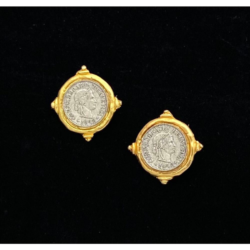 Susan Shaw Earrings French Franc Coin Post 24K TPG Jewelry READ